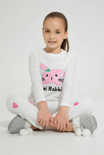 Load image into Gallery viewer, Redtag-Pink-Rabbit-Fleece-Nightsuit-Pyjama-Sets-Girls-2 to 8 Years