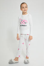Load image into Gallery viewer, Redtag-Pink-Rabbit-Fleece-Nightsuit-Pyjama-Sets-Girls-2 to 8 Years