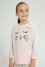 تنزيل الصورة على معرض الصور، Redtag-Grey-Cat-Face-Embroideredroidered-Nightsuit-Pyjama-Sets-Girls-2 to 8 Years