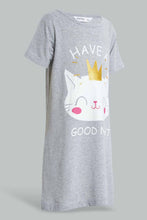 تنزيل الصورة على معرض الصور، Redtag-Grey-Cat-Print-Basic-Nightshirt-Nightshirts-Girls-2 to 8 Years