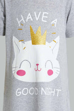 تنزيل الصورة على معرض الصور، Redtag-Grey-Cat-Print-Basic-Nightshirt-Nightshirts-Girls-2 to 8 Years