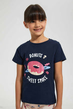 Load image into Gallery viewer, Redtag-Navy-Donut-Print-Basic-Nightsuit-Pyjama-Sets-Girls-2 to 8 Years