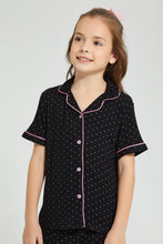 تنزيل الصورة على معرض الصور، Redtag-Black-Printed-Pink-Spots-Knitted-Nightsuit-Colour:Black,-Filter:Girls-(2-to-8-Yrs),-Girls-Pyjama-Sets,-New-In,-New-In-GIR,-Non-Sale,-S22B,-Section:Kidswear-Girls-2 to 8 Years