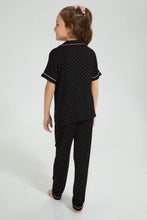 تنزيل الصورة على معرض الصور، Redtag-Black-Printed-Pink-Spots-Knitted-Nightsuit-Colour:Black,-Filter:Girls-(2-to-8-Yrs),-Girls-Pyjama-Sets,-New-In,-New-In-GIR,-Non-Sale,-S22B,-Section:Kidswear-Girls-2 to 8 Years