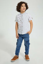 تنزيل الصورة على معرض الصور، Redtag-White-Tiger-Print--Short-Sleeve-Shirt-Casual-Shirts-Boys-2 to 8 Years