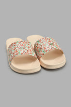 تنزيل الصورة على معرض الصور، Redtag-Beige-Floral-Print-Slide-Sliders-Women's-