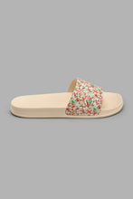 تنزيل الصورة على معرض الصور، Redtag-Beige-Floral-Print-Slide-Sliders-Women's-