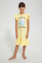 Load image into Gallery viewer, Redtag-Yellow-Aop-Print-Owl-Nightshirt-Nightshirts-Girls-2 to 8 Years