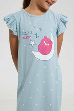 Load image into Gallery viewer, Redtag-Blue-Aop-Teddy-Print-Nightshirt-Nightshirts-Girls-2 to 8 Years
