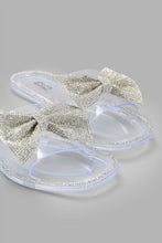 Load image into Gallery viewer, Redtag-Clear-Jelly-With-Diamante-Bow-Trim-Mules-Women's-
