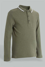 تنزيل الصورة على معرض الصور، Redtag-Olive-Ottoman-Long-Sleeve-Polo-Shirt-Polo-Shirts-Boys-2 to 8 Years