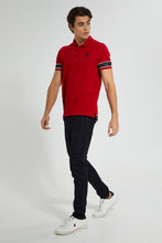 تنزيل الصورة على معرض الصور، Redtag-Red-Polo-Shirt-With-Tape-Detailing-Polo-Shirts-Men's-