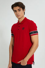 تنزيل الصورة على معرض الصور، Redtag-Red-Polo-Shirt-With-Tape-Detailing-Polo-Shirts-Men's-