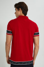 تنزيل الصورة على معرض الصور، Redtag-Red-Polo-Shirt-With-Tape-Detailing-Polo-Shirts-Men's-