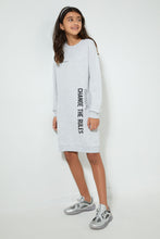 تنزيل الصورة على معرض الصور، Redtag-Grey-Melange-Slogan-Sweatshirt-Dress-Dresses-Senior-Girls-9 to 14 Years