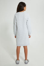 تنزيل الصورة على معرض الصور، Redtag-Grey-Melange-Slogan-Sweatshirt-Dress-Dresses-Senior-Girls-9 to 14 Years