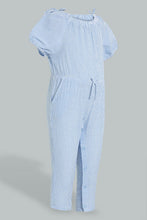 Load image into Gallery viewer, Redtag-Blue-Long-Sleeve-Ruffle-Shoulder-Playsuit-Colour:Blue,-Filter:Infant-Girls-(3-to-24-Mths),-Infant-Girls-Jumpsuits,-New-In,-New-In-ING,-Non-Sale,-S22B,-Section:Kidswear-Infant-Girls-3 to 24 Months