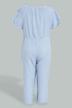 Load image into Gallery viewer, Redtag-Blue-Long-Sleeve-Ruffle-Shoulder-Playsuit-Colour:Blue,-Filter:Infant-Girls-(3-to-24-Mths),-Infant-Girls-Jumpsuits,-New-In,-New-In-ING,-Non-Sale,-S22B,-Section:Kidswear-Infant-Girls-3 to 24 Months