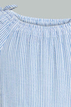 Load image into Gallery viewer, Redtag-Blue-Long-Sleeve-Ruffle-Shoulder-Playsuit-Colour:Blue,-Filter:Infant-Girls-(3-to-24-Mths),-Infant-Girls-Jumpsuits,-New-In,-New-In-ING,-Non-Sale,-S22B,-Section:Kidswear-Infant-Girls-3 to 24 Months