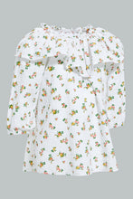 Load image into Gallery viewer, Redtag-White-L/S-Top-With-Frill-On-Chest-Blouses-Infant-Girls-3 to 24 Months