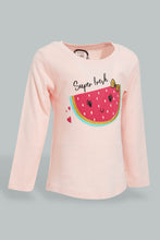 تنزيل الصورة على معرض الصور، Redtag-Pink-Long-Sleeve-Graphic-T-Shirt-All-Over-Prints-Infant-Girls-3 to 24 Months
