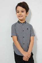 Load image into Gallery viewer, Redtag-Black-Check-Baseball-Neck-Short-Sleeve-Shirt-Casual-Shirts-Boys-2 to 8 Years
