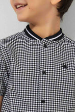 Load image into Gallery viewer, Redtag-Black-Check-Baseball-Neck-Short-Sleeve-Shirt-Casual-Shirts-Boys-2 to 8 Years