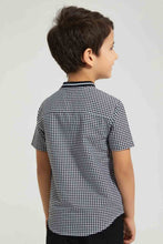 Load image into Gallery viewer, Redtag-Black-Check-Baseball-Neck-Short-Sleeve-Shirt-Casual-Shirts-Boys-2 to 8 Years