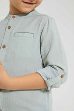 تنزيل الصورة على معرض الصور، Redtag-Olive-Dobby-Mandarin-Collar-Long-Sleeved-Shirt-Casual-Shirts-Boys-2 to 8 Years