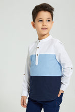 Load image into Gallery viewer, Redtag-Blue-Panelled-Manadarin-Long-Sleeved-Shirt-Boys-Shirts,-Colour:Blue,-Filter:Boys-(2-to-8-Yrs),-New-In,-New-In-BOY,-Non-Sale,-S22B,-Section:Kidswear-Boys-2 to 8 Years