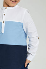 Load image into Gallery viewer, Redtag-Blue-Panelled-Manadarin-Long-Sleeved-Shirt-Boys-Shirts,-Colour:Blue,-Filter:Boys-(2-to-8-Yrs),-New-In,-New-In-BOY,-Non-Sale,-S22B,-Section:Kidswear-Boys-2 to 8 Years