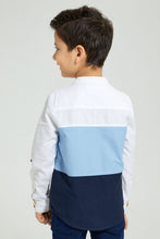 Load image into Gallery viewer, Redtag-Blue-Panelled-Manadarin-Long-Sleeved-Shirt-Boys-Shirts,-Colour:Blue,-Filter:Boys-(2-to-8-Yrs),-New-In,-New-In-BOY,-Non-Sale,-S22B,-Section:Kidswear-Boys-2 to 8 Years