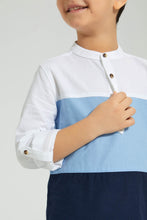 Load image into Gallery viewer, Redtag-Blue-Panelled-Manadarin-Long-Sleeved-Shirt-Boys-Shirts,-Colour:Blue,-Filter:Boys-(2-to-8-Yrs),-New-In,-New-In-BOY,-Non-Sale,-S22B,-Section:Kidswear-Boys-2 to 8 Years