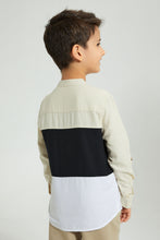Load image into Gallery viewer, Redtag-Beige-Panelled-Manadarin-Long-Sleeved-Shirt-Boys-Shirts,-Colour:Beige,-Filter:Boys-(2-to-8-Yrs),-New-In,-New-In-BOY,-Non-Sale,-S22B,-Section:Kidswear-Boys-2 to 8 Years