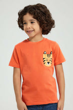 تنزيل الصورة على معرض الصور، Redtag-Orange-Tiger-Pocket-T-Shirt-All-Over-Prints-Boys-2 to 8 Years