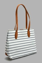 Load image into Gallery viewer, Redtag-White-And-Navy-Nautical-Stripes-Tote-Bag-Cross-Body-Bags-Women-