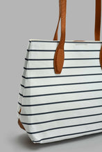 Load image into Gallery viewer, Redtag-White-And-Navy-Nautical-Stripes-Tote-Bag-Cross-Body-Bags-Women-