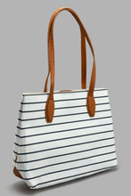Load image into Gallery viewer, Redtag-White-And-Navy-Nautical-Stripes-Tote-Bag-Cross-Body-Bags-Women-