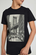 Load image into Gallery viewer, Redtag-Black-Brooklyn-Bridge-T-Shirt-Graphic-Prints-Senior-Boys-9 to 14 Years
