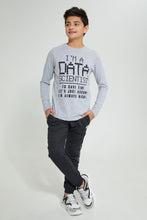 تنزيل الصورة على معرض الصور، Redtag-Grey-Data-Scientist-T-Shirt-Long-Sleeves-Senior-Boys-9 to 14 Years