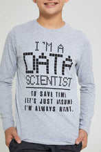 تنزيل الصورة على معرض الصور، Redtag-Grey-Data-Scientist-T-Shirt-Long-Sleeves-Senior-Boys-9 to 14 Years