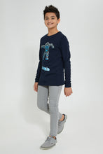 تنزيل الصورة على معرض الصور، Redtag-Navy-Skate-Or-Dive-T-Shirt-Long-Sleeves-Senior-Boys-9 to 14 Years