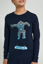 تنزيل الصورة على معرض الصور، Redtag-Navy-Skate-Or-Dive-T-Shirt-Long-Sleeves-Senior-Boys-9 to 14 Years