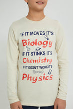 تنزيل الصورة على معرض الصور، Redtag-Beige-Science-T-Shirt-Long-Sleeves-Senior-Boys-9 to 14 Years