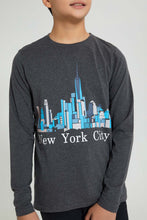 تنزيل الصورة على معرض الصور، Redtag-Charcoal-New-York-T-Shirt-Long-Sleeves-Senior-Boys-9 to 14 Years