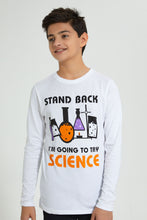 تنزيل الصورة على معرض الصور، Redtag-White-Going-To-Try-Science-T-Shirt-Long-Sleeves-Senior-Boys-9 to 14 Years