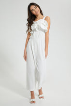تنزيل الصورة على معرض الصور، Redtag-White-Ruffled-Front-Jacquard-Jumpsuit-Dresses-Senior-Girls-9 to 14 Years