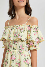 تنزيل الصورة على معرض الصور، Redtag-Yellow-Floral-Off-Shoulder-Dress-Dresses-Senior-Girls-9 to 14 Years