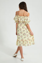 تنزيل الصورة على معرض الصور، Redtag-Yellow-Floral-Off-Shoulder-Dress-Dresses-Senior-Girls-9 to 14 Years