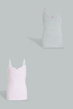 Load image into Gallery viewer, Redtag-Grey-Melange-X-White/Pink-Vest-(2Pack)-Vests-Senior-Girls-9 to 14 Years